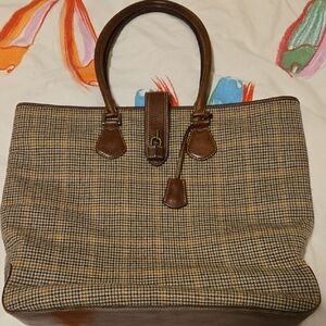 J. Crew Brown Plaid Tote Bag.